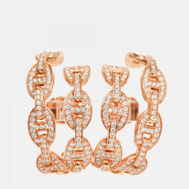 Pre Owned أقراط هييرمس 18 قيراط ذهب وردي ألماس شين دانكر إنشين كف