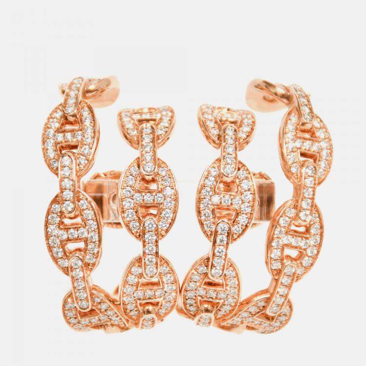 Pre Owned أقراط هييرمس 18 قيراط ذهب وردي ألماس شين دانكر إنشين كف