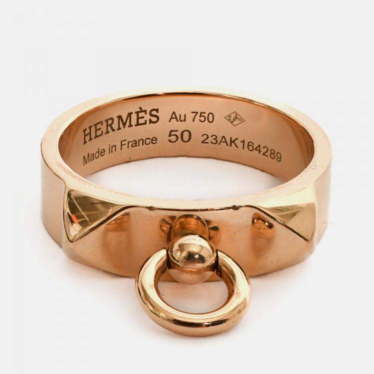 Pre Owned Hermes 18K Rose Gold 'Collier De Chien' Small Model Ring Size 50