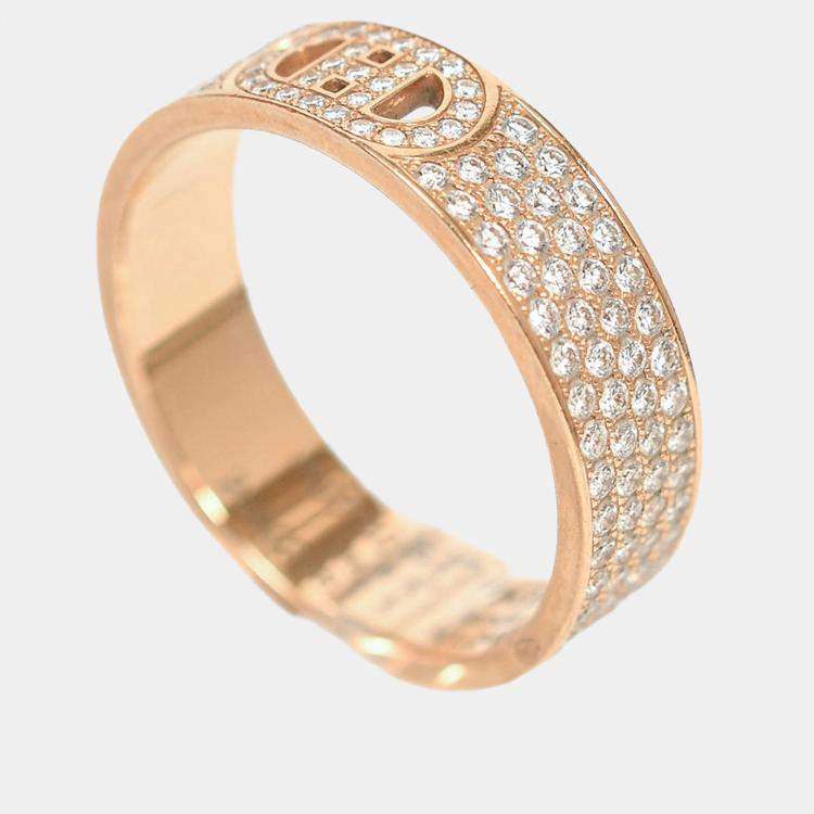 Pre Owned Hermes 18K Rose Gold Diamond Small H d'Ancre Ring Size 56