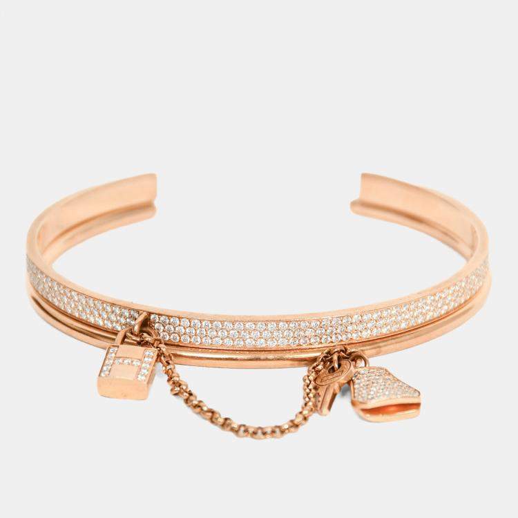 Pre Owned Hermes 18K Rose Gold Diamonds Kelly Cadenas Double Bracelet Small Model