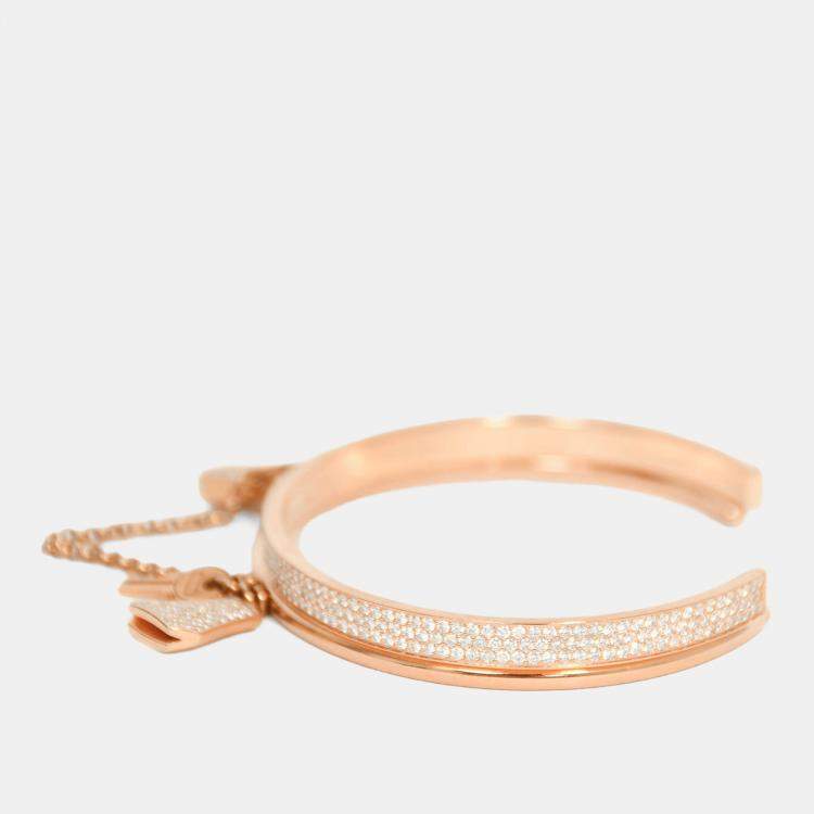 Pre Owned Hermes 18K Rose Gold Diamonds Kelly Cadenas Double Bracelet Small Model