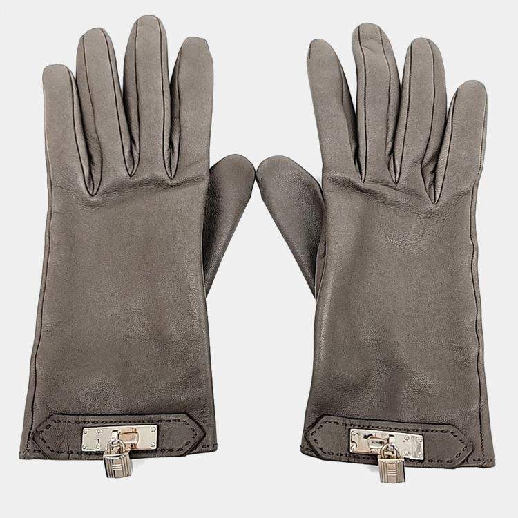 Pre Owned Hermes Grey Leather Gloves