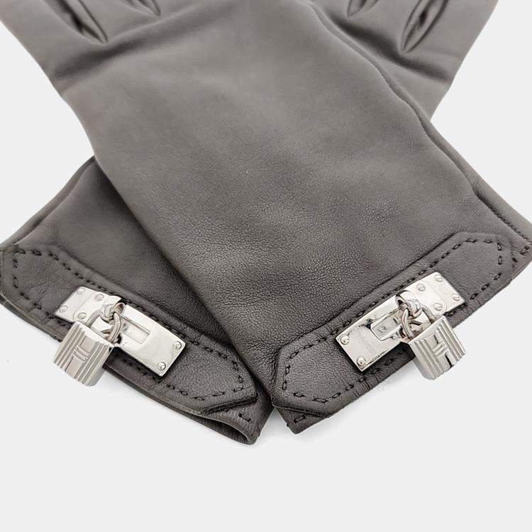 Pre Owned Hermes Grey Leather Gloves