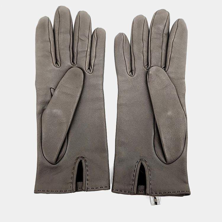 Pre Owned Hermes Grey Leather Gloves
