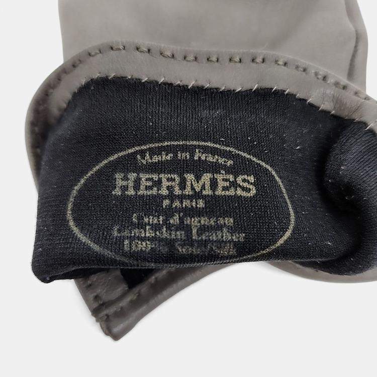 Pre Owned Hermes Grey Leather Gloves