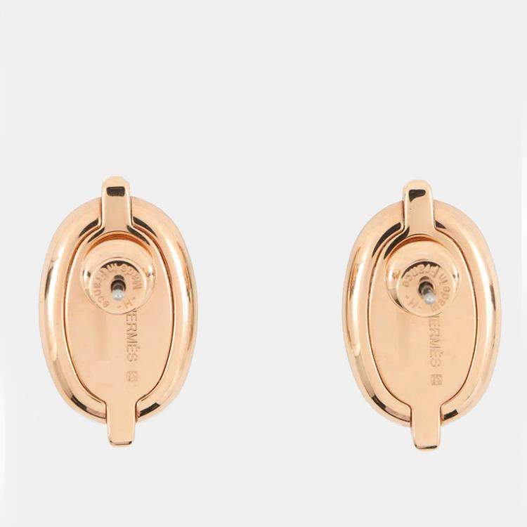 Pre Owned Hermes Earrings Mini Maillon Black Metal Enamel