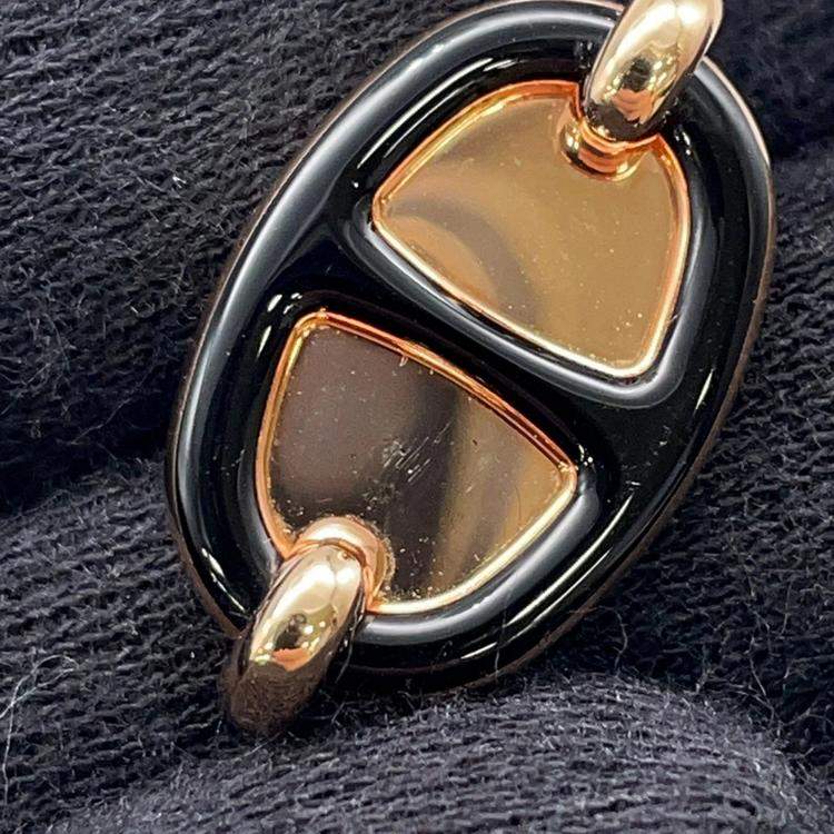 Pre Owned Hermes Earrings Mini Maillon Black Metal Enamel
