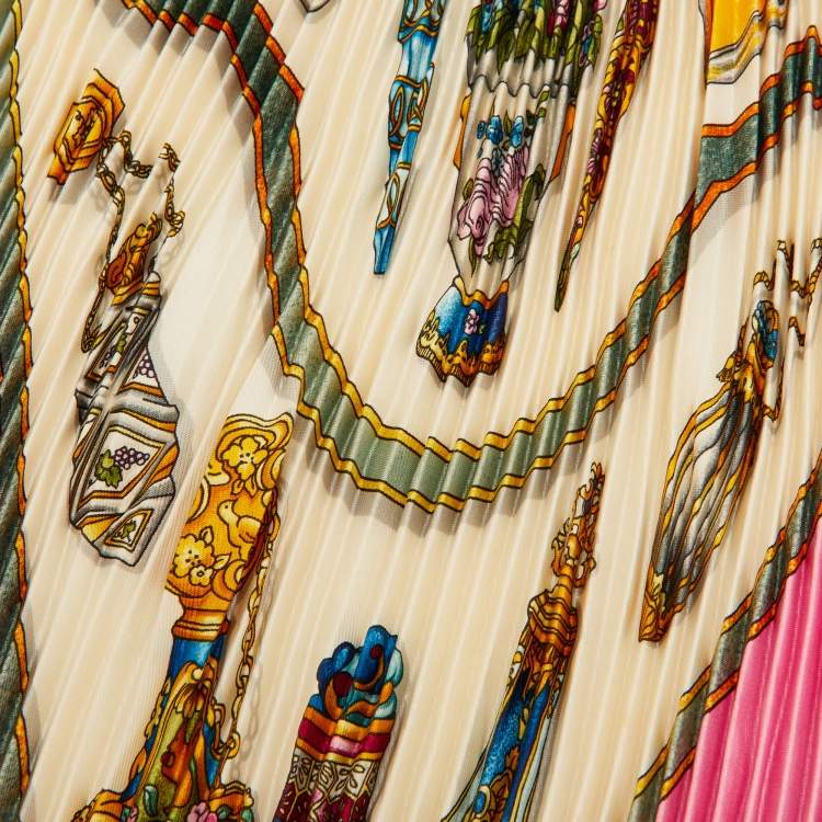 Pre Owned Hermes Pink Qu' Importe Le Flacon Silk Pleated Scarf