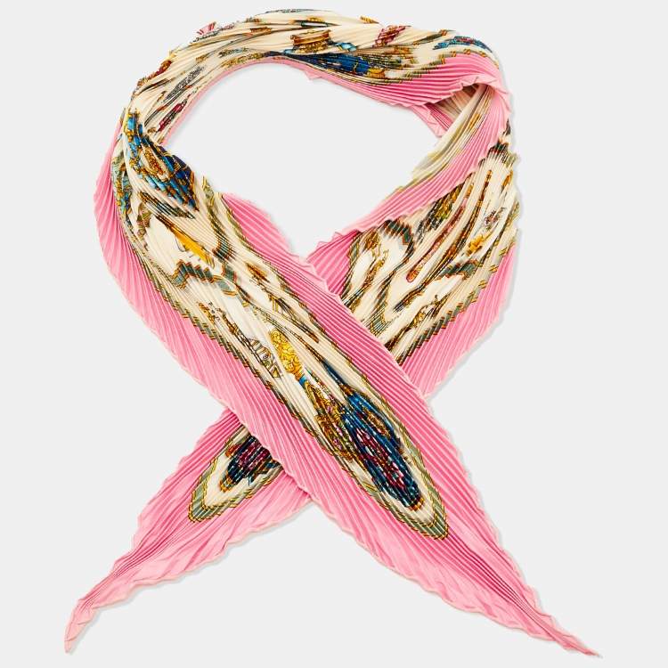 Pre Owned Hermes Pink Qu' Importe Le Flacon Silk Pleated Scarf