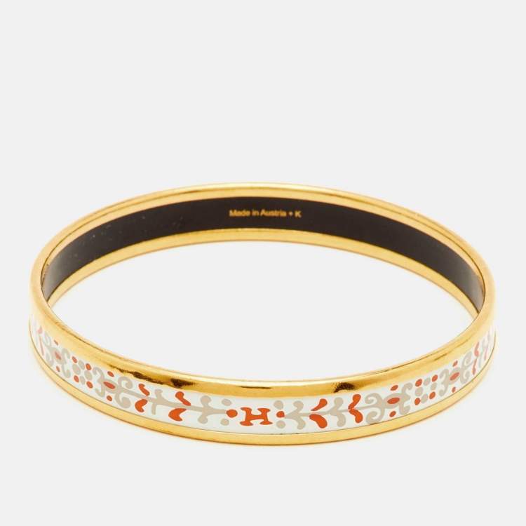 Pre Owned Hermès Floral Motif Enamel Gold Plated Bangle Bracelet