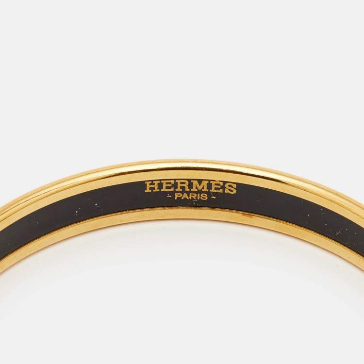 مملوكة مسبقًا Hermès Caleche Pink Enamel Gold Plated Narrow Bangle Bracelet 
