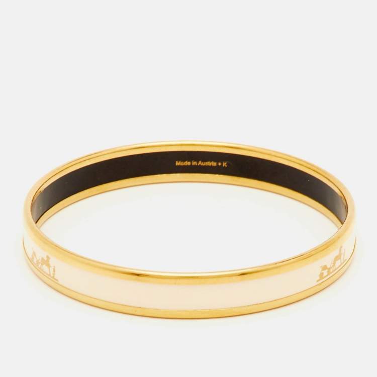 Pre Owned Hermès Caleche Enamel Gold Plated Narrow Bangle Bracelet