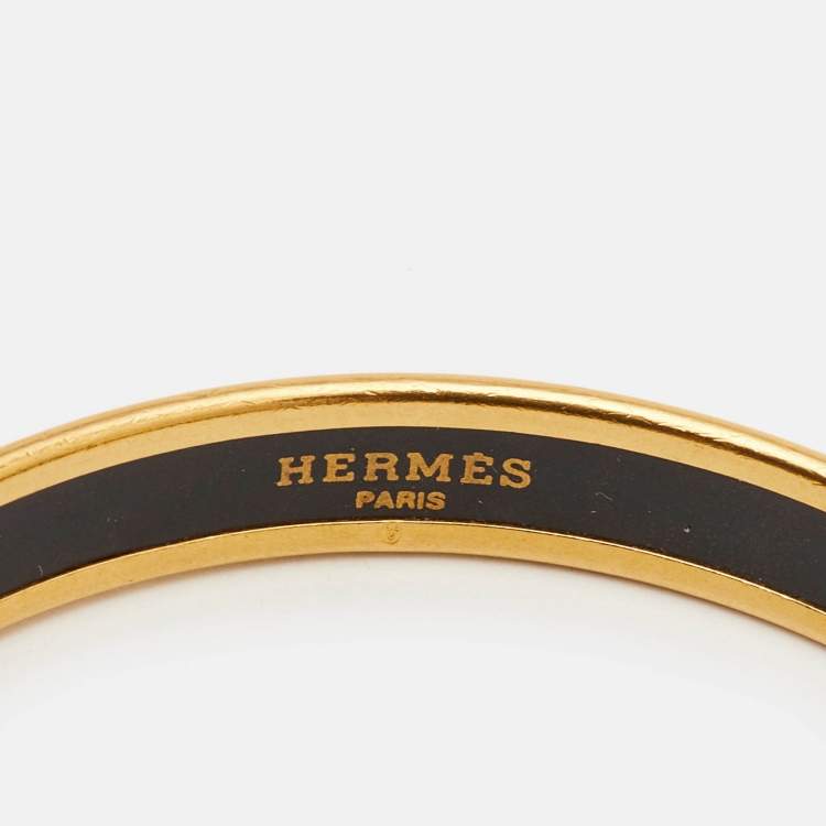 Pre Owned Hermès Caleche Enamel Gold Plated Narrow Bangle Bracelet