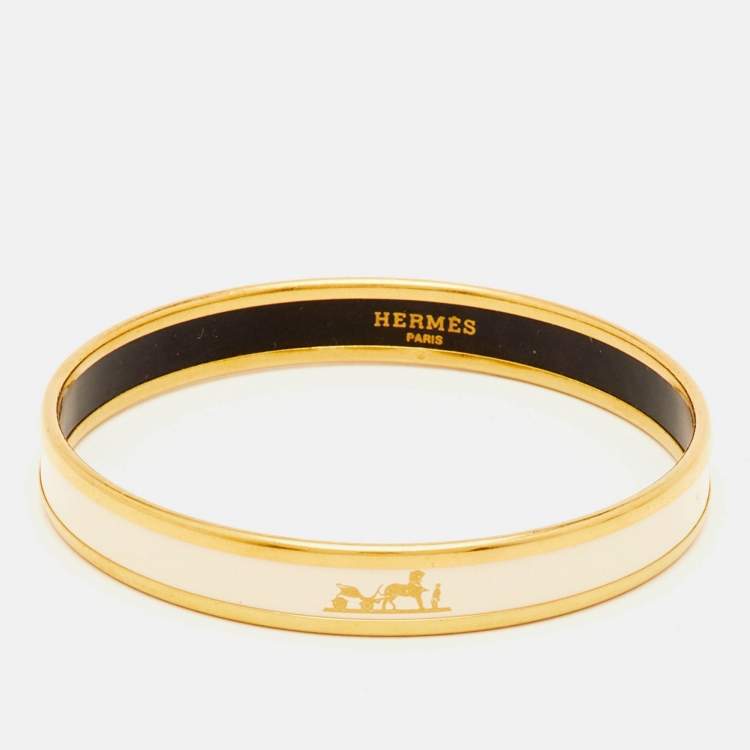 Pre Owned Hermès Caleche Enamel Gold Plated Narrow Bangle Bracelet