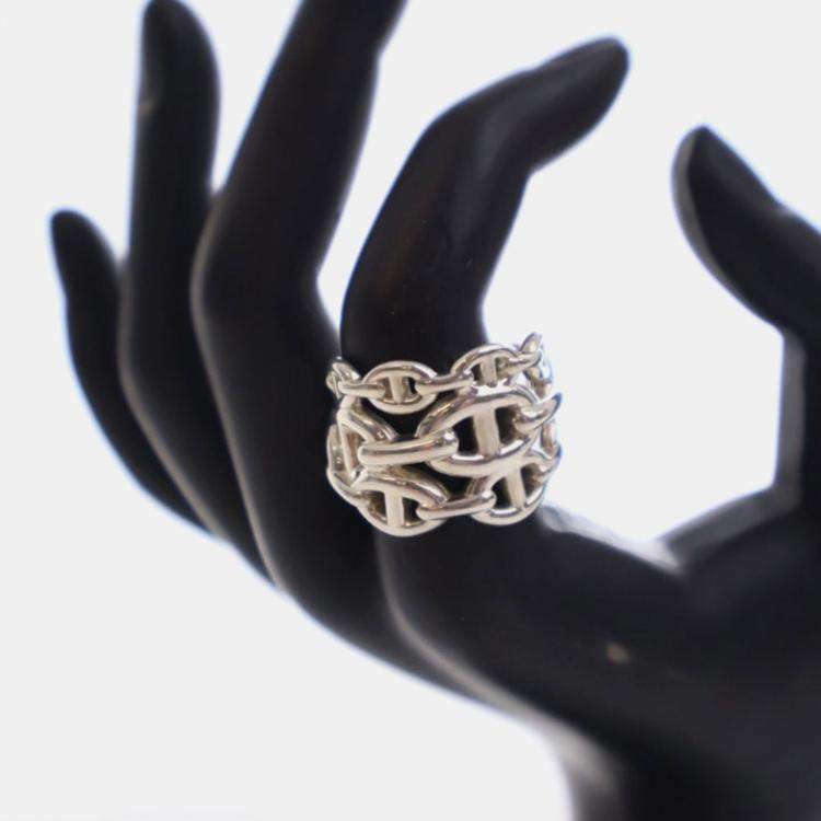 Pre Owned Hermes Large Model Chaine D'Ancre Enchainee Ring Sz 56