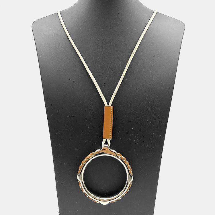 Pre Owned Hermes Leather & Silver Tone Necklace