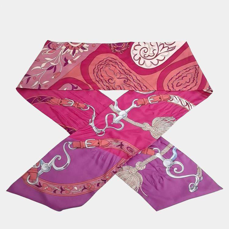 Pre Owned Hermes Maxi Twilly Multicolor Silk Scarf