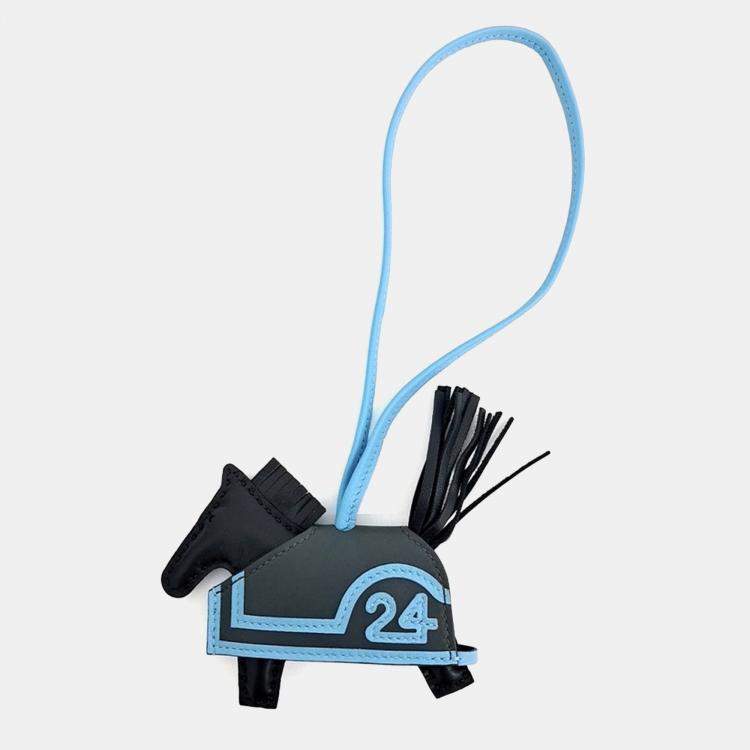 Pre Owned Hermes Blue Black Robeo Bag Charm Small