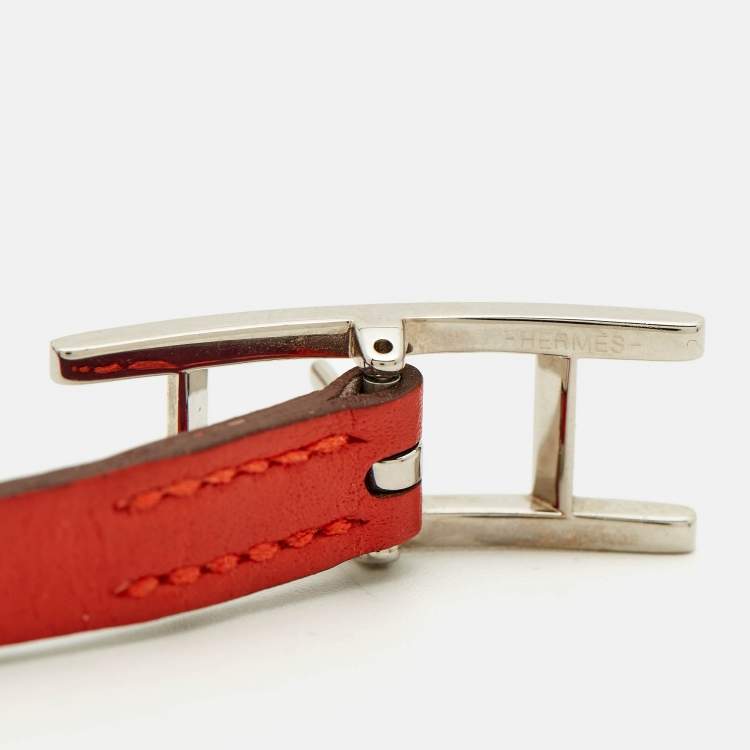 Pre Owned Hermès Behapi Orange/Purple Leather Palladium Finish Reversible Bracelet M