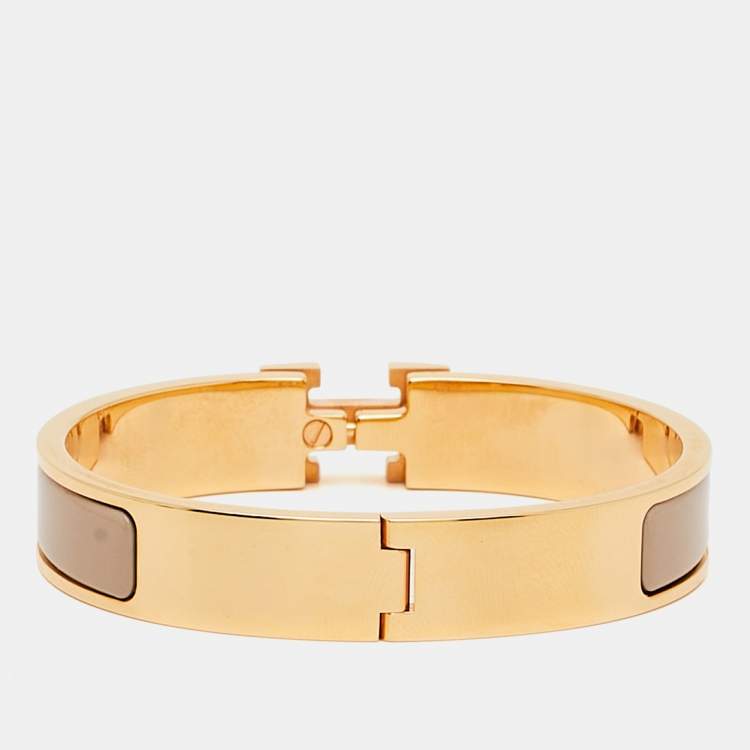 Pre Owned Hermes Clic H Enamel Rose Gold Plated Bracelet