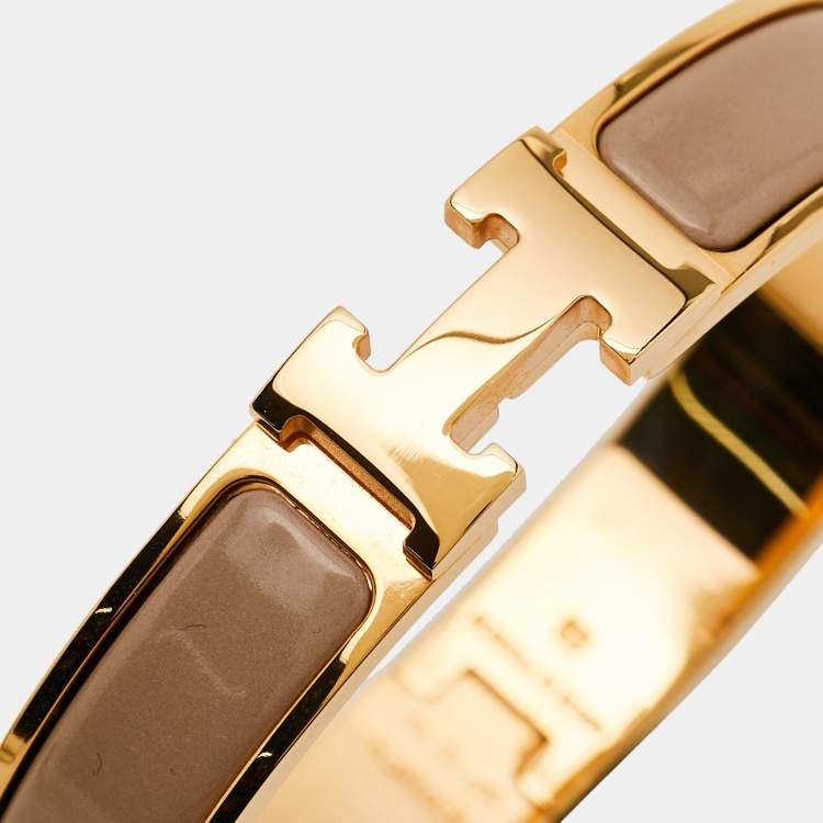 Pre Owned Hermes Clic H Enamel Rose Gold Plated Bracelet