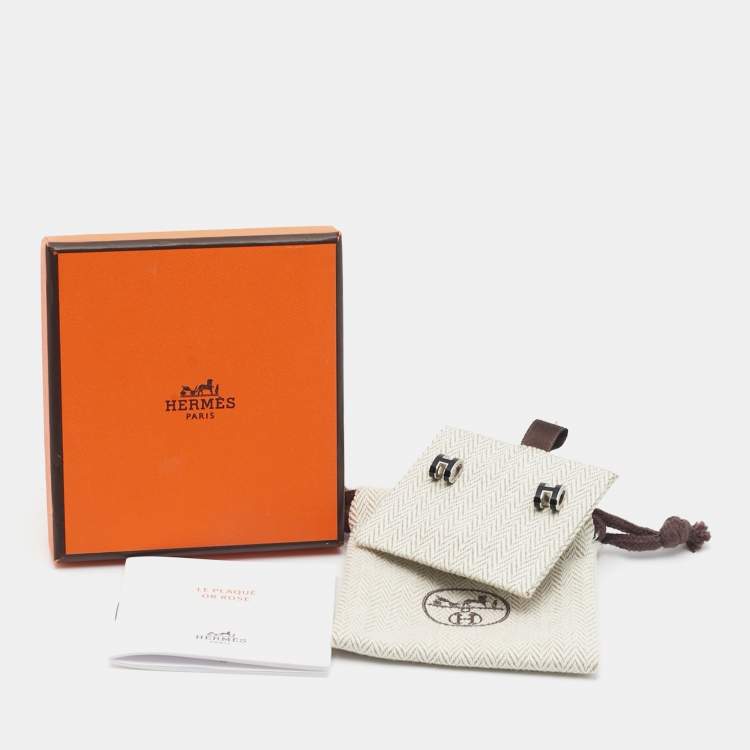 Pre Owned Hermes Mini Pop H Enamel Palladium Plated Earrings