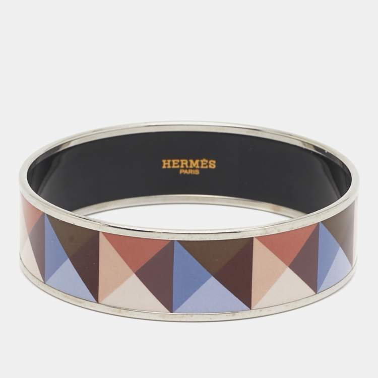 Pre Owned Hermes Clous De Trompe Enamel Palladium Plated Wide Enamel Bangle