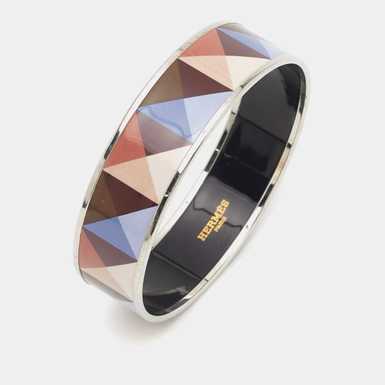 Pre Owned Hermes Clous De Trompe Enamel Palladium Plated Wide Enamel Bangle