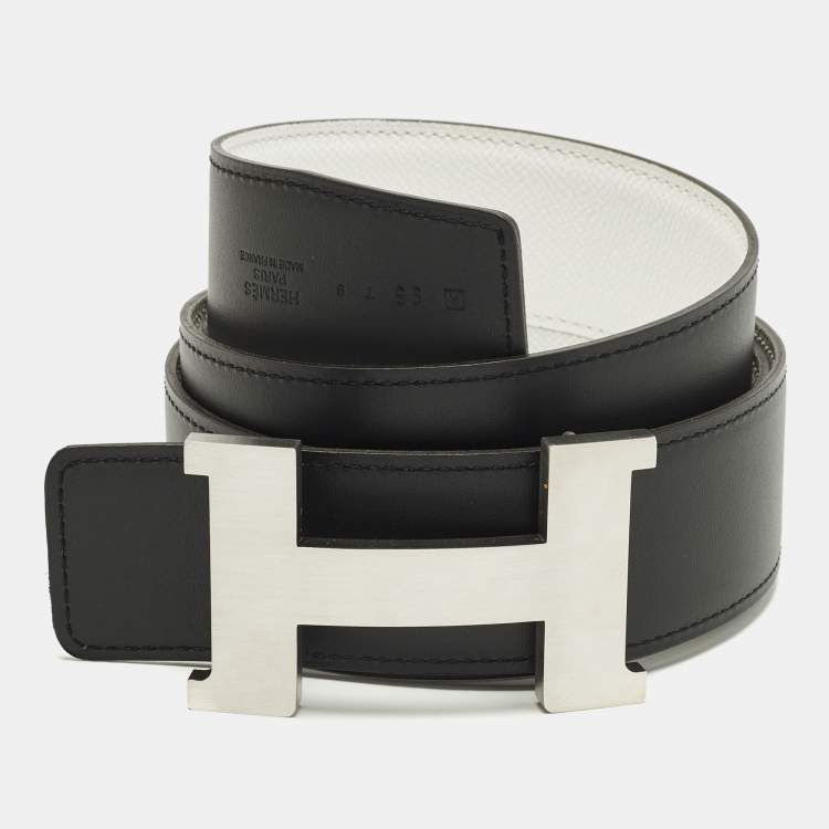 مملوكة مسبقًا Hermes Brushed Constance 95 CM Reversible Buckle Belt Blanc/Noir Epsom and Swift Leather