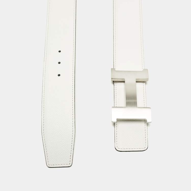 مملوكة مسبقًا Hermes Brushed Constance 95 CM Reversible Buckle Belt Blanc/Noir Epsom and Swift Leather