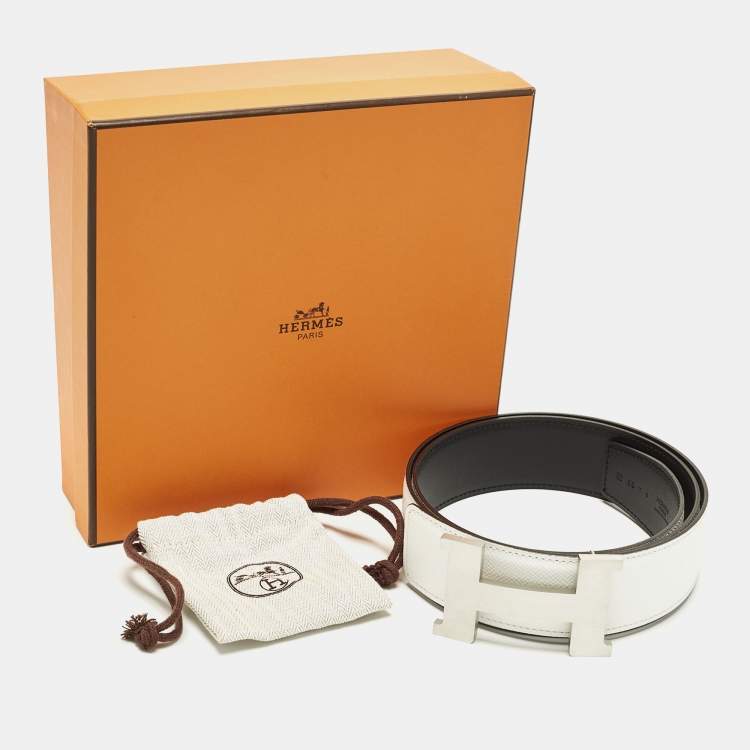 مملوكة مسبقًا Hermes Brushed Constance 95 CM Reversible Buckle Belt Blanc/Noir Epsom and Swift Leather