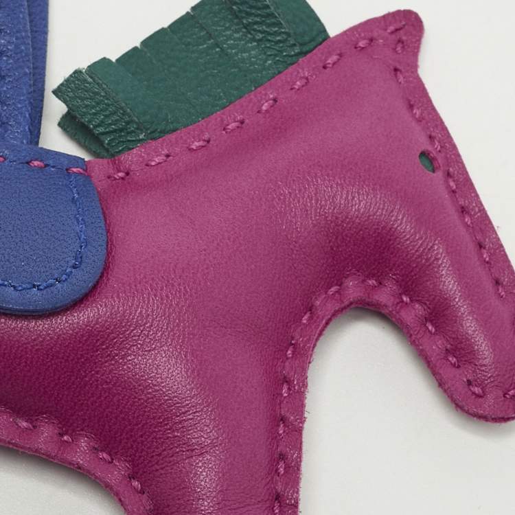Pre Owned Hermes GriGri Rodeo PM Bag Charm Rose Pourpre/Bleu Electrique/Malachite Milo Leather