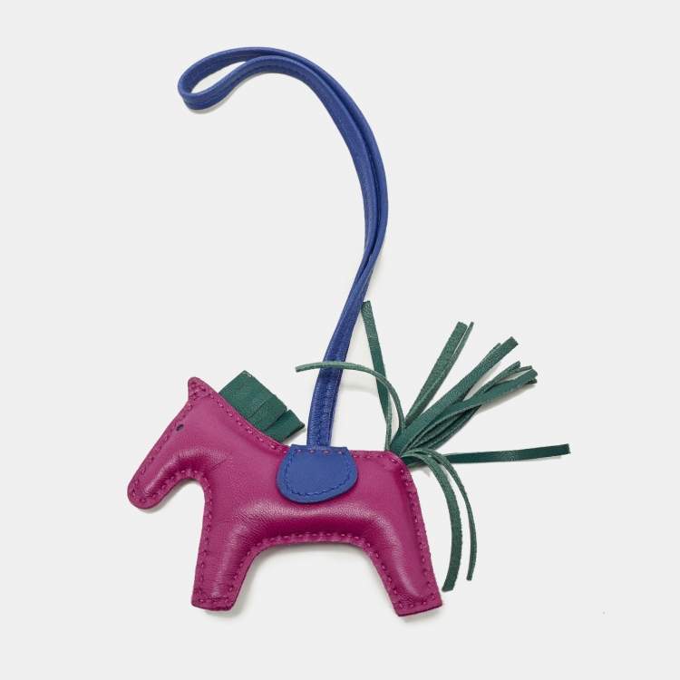 Pre Owned Hermes GriGri Rodeo PM Bag Charm Rose Pourpre/Bleu Electrique/Malachite Milo Leather