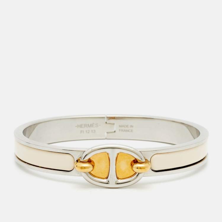 Pre Owned Hermès Mini Clic Chain De Ancre Enamel Two Tone Metal Bracelet