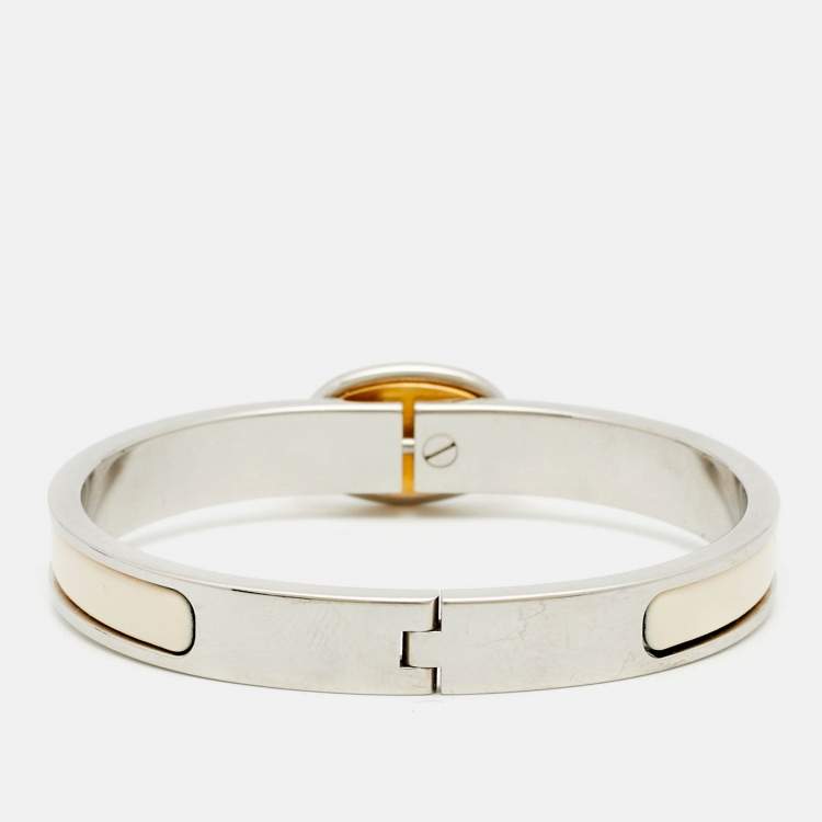 Pre Owned Hermès Mini Clic Chain De Ancre Enamel Two Tone Metal Bracelet