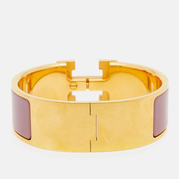 Pre Owned Hermès Clic Clac H Enamel Gold Plated Bracelet 
