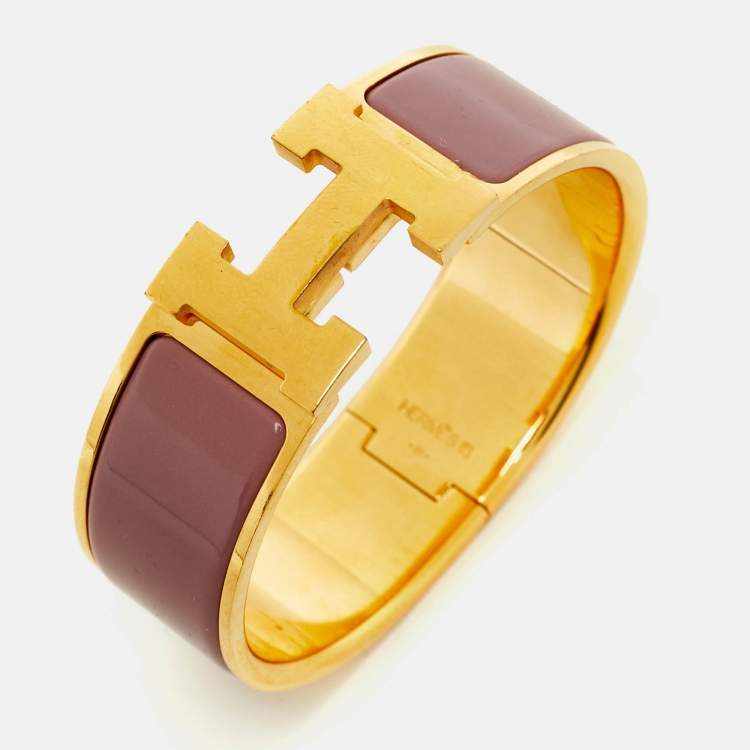 Pre Owned Hermès Clic Clac H Enamel Gold Plated Bracelet 