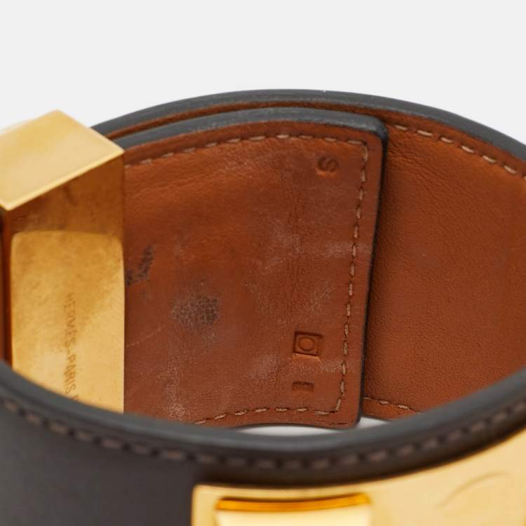 Pre Owned Hermès Collier De Chien Leather Gold Plated Cuff Bracelet