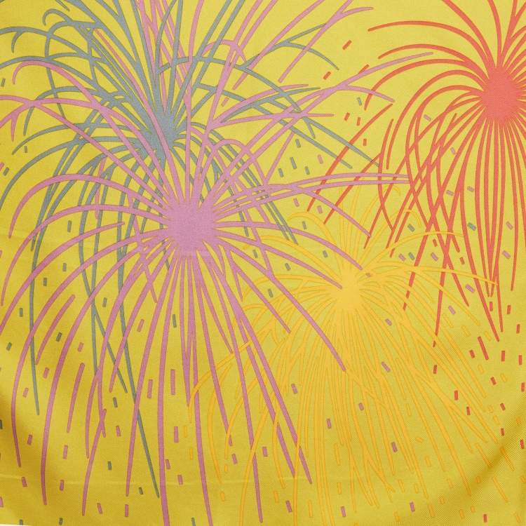 Pre Owned Hermès Yellow Pluie d'Etincelles Silk Scarf 45