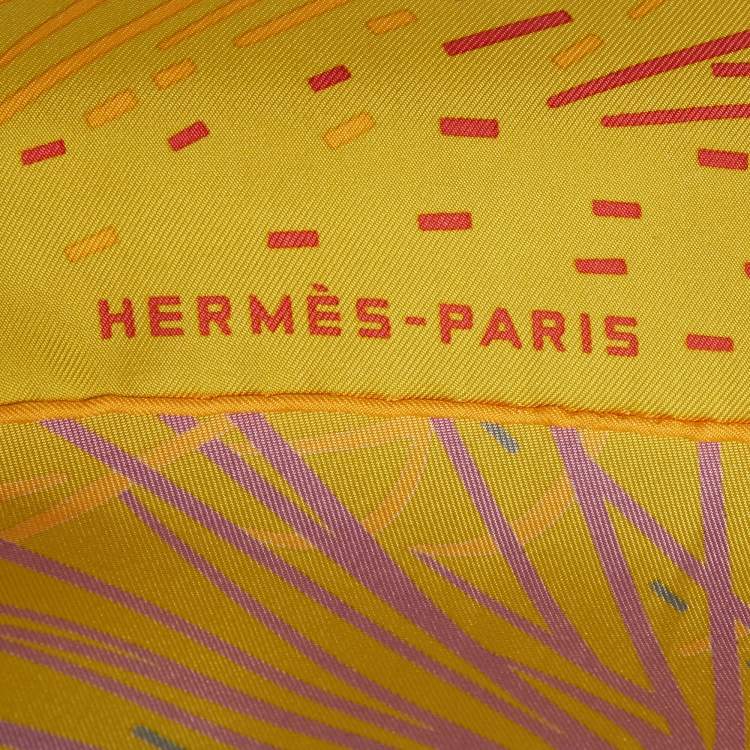 Pre Owned Hermès Yellow Pluie d'Etincelles Silk Scarf 45