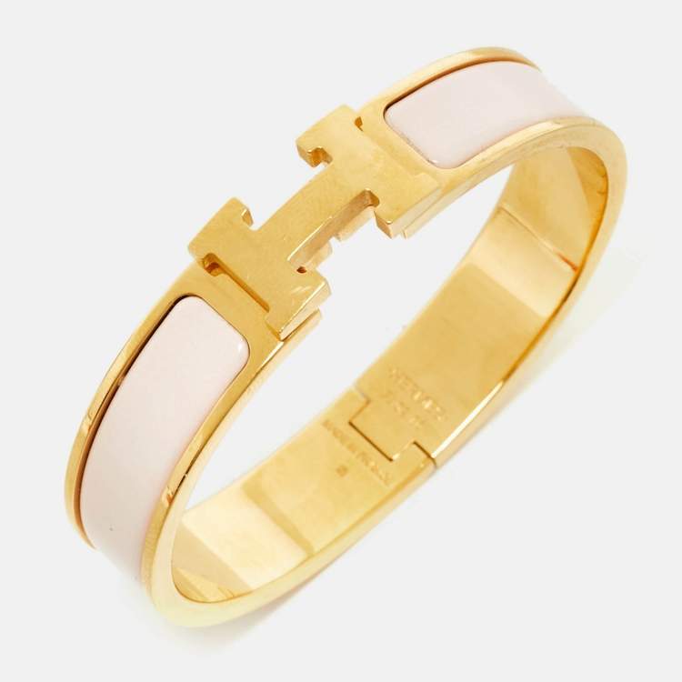 Pre Owned سوار هيرمس كليك إتش مطلي ذهب وإيناميل وردي