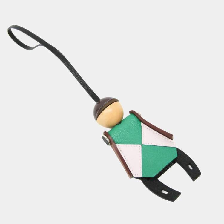 Pre Owned Hermes Barenia Leather Chevre Myzore Leather Handbag Charm Brown Green Light Pink Jockey Charm