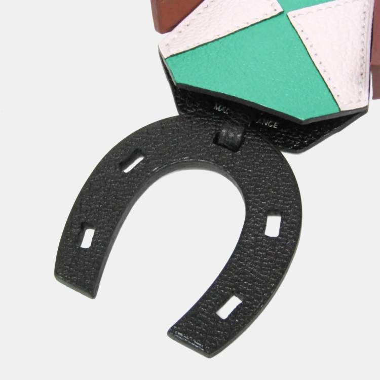 Pre Owned Hermes Barenia Leather Chevre Myzore Leather Handbag Charm Brown Green Light Pink Jockey Charm