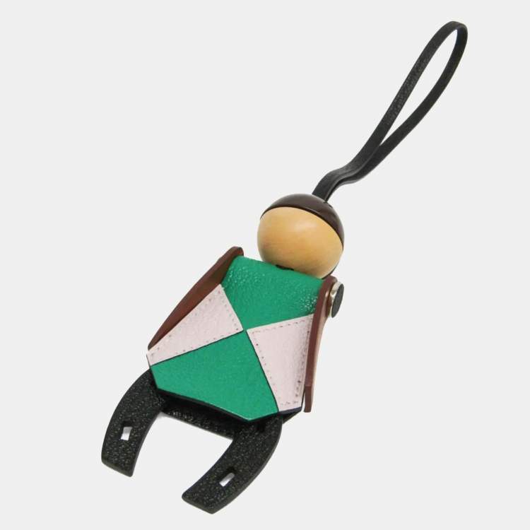 Pre Owned Hermes Barenia Leather Chevre Myzore Leather Handbag Charm Brown Green Light Pink Jockey Charm