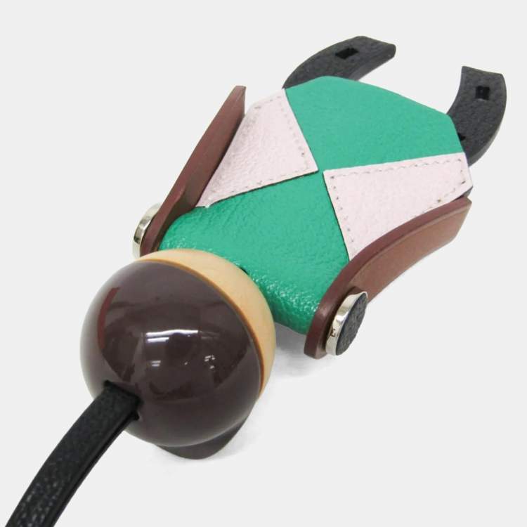 Pre Owned Hermes Barenia Leather Chevre Myzore Leather Handbag Charm Brown Green Light Pink Jockey Charm