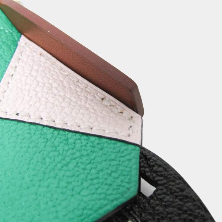 Pre Owned Hermes Barenia Leather Chevre Myzore Leather Handbag Charm Brown Green Light Pink Jockey Charm