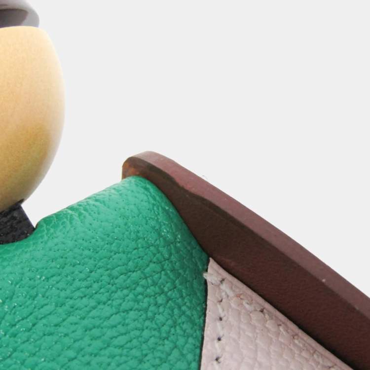 Pre Owned Hermes Barenia Leather Chevre Myzore Leather Handbag Charm Brown Green Light Pink Jockey Charm