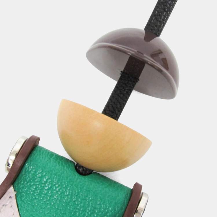 Pre Owned Hermes Barenia Leather Chevre Myzore Leather Handbag Charm Brown Green Light Pink Jockey Charm