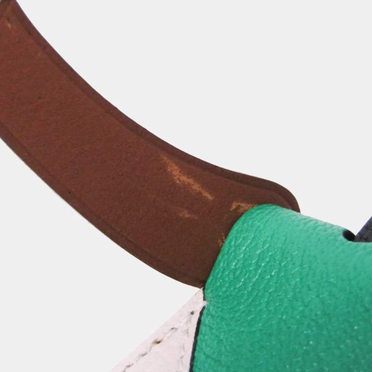 Pre Owned Hermes Barenia Leather Chevre Myzore Leather Handbag Charm Brown Green Light Pink Jockey Charm